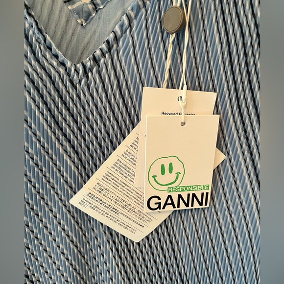 NWT Ganni pleated chiffon striped dress - Picture 7 of 9